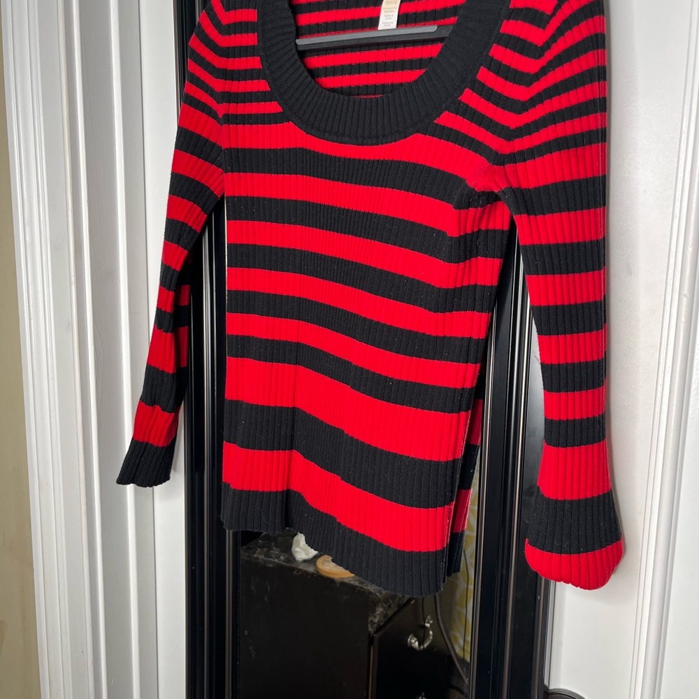 Ambiance Red and Black Striped Knit Top